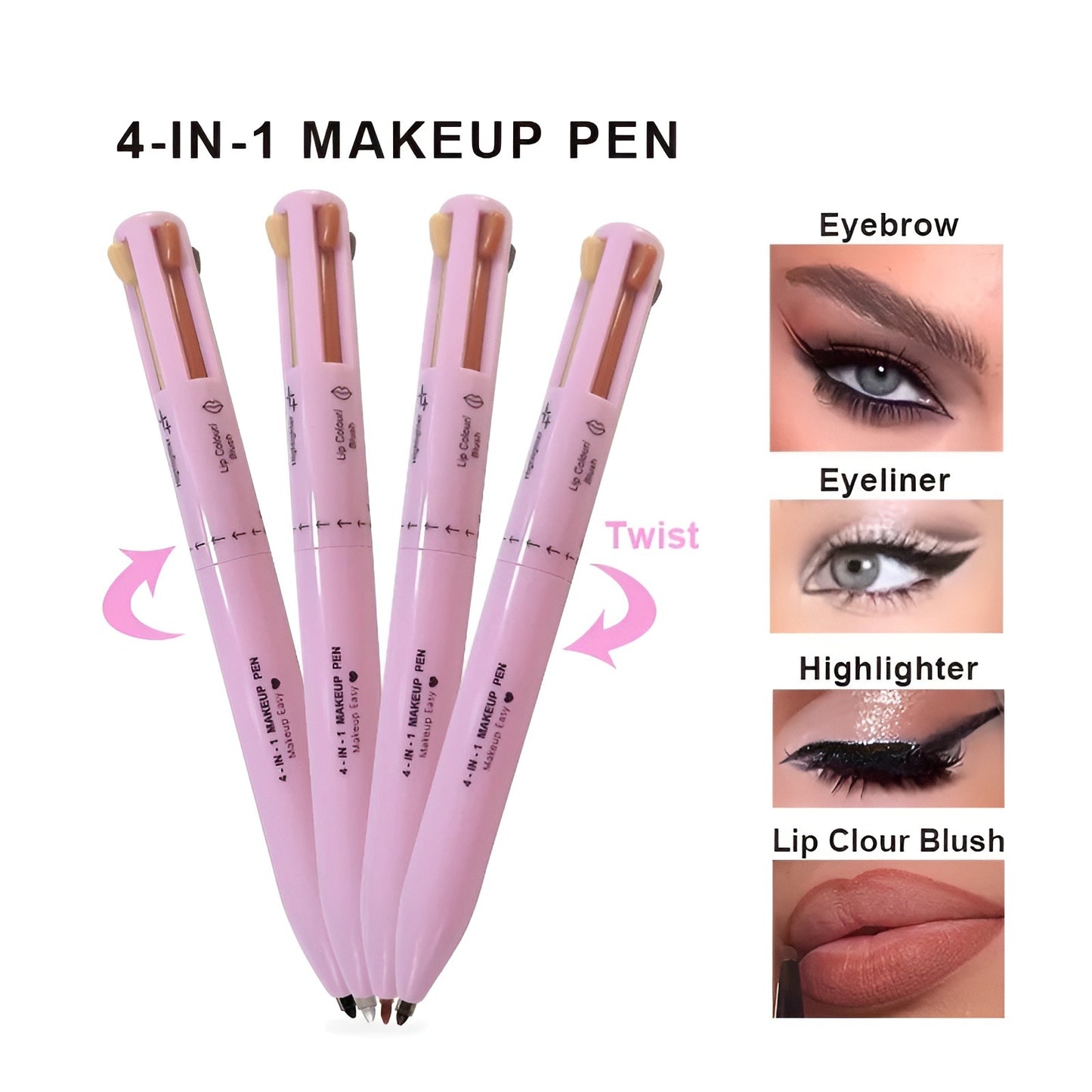 4-in-1 Makeup Pen: Waterproof Eyeliner, Brow Pencil, Highlighter & Shadow Stick